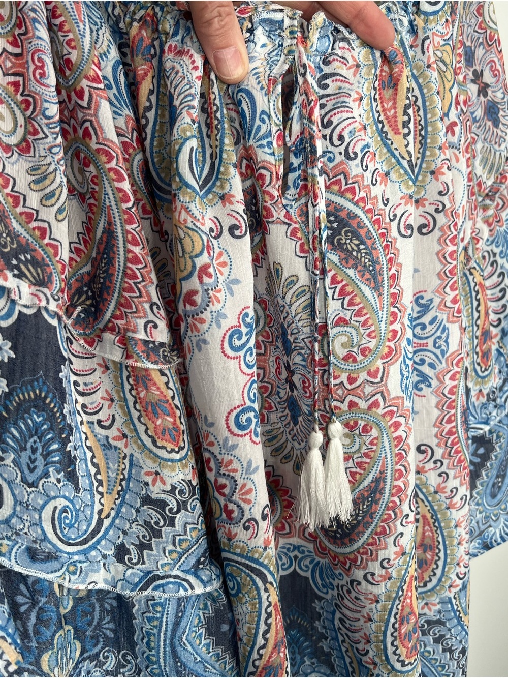 NWT Indigo Rose Flowy Tiered Sleeve Tassel Tie Pheasant Top 2X - Picture 3 of 8